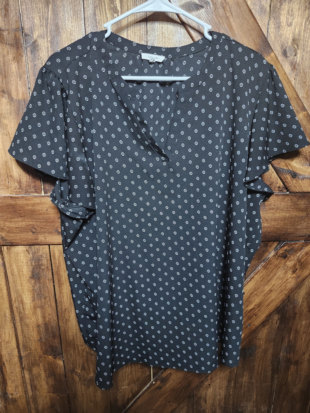 Maurices Black Blouse with White Dot Print